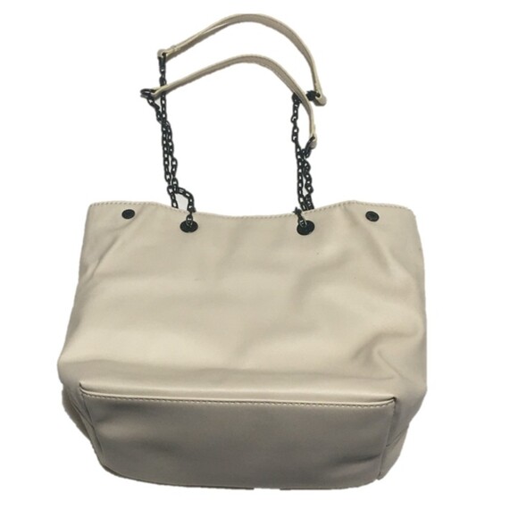 Attention purse cream faux leather open top small tote chain straps Minimalist - Picture 2 of 7